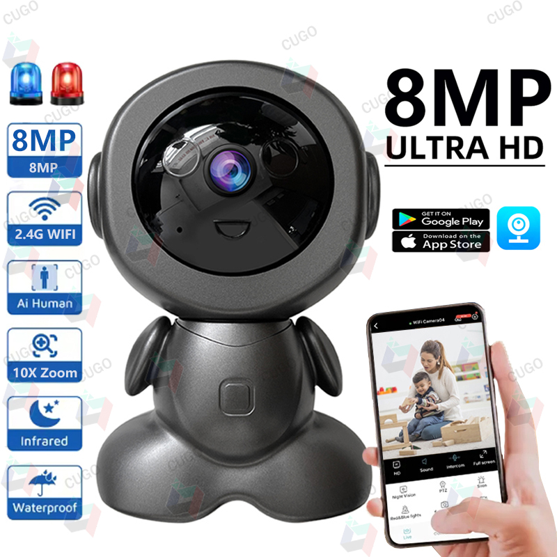 Home Security Robots - กล้องวงจรปิดไร้สาย 8MP แบบหมุนได้ PTZ พร้อมระบบตรวจจับเด็ก รองรับเสียงสองทาง
