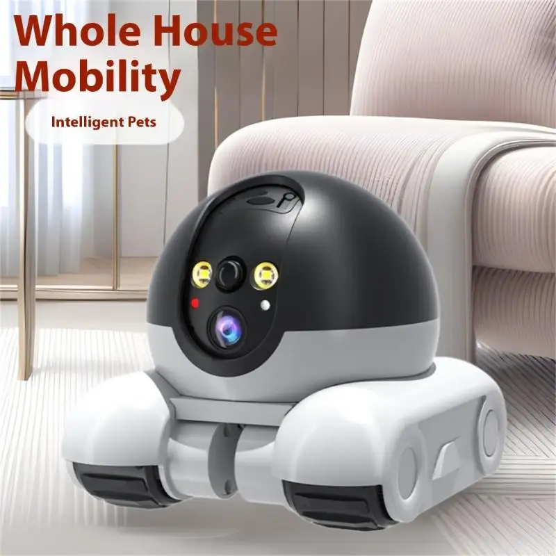 Home Security Robots - กล้องสัตว์เลี้ยงหมุน 360 องศาพร้อมฟังก์ชั่นการพูดคุยสองทางและกล้องหุ่นยนต์ตรวจจับกลางคืนเพื่อความปลอดภัยในบ้าน